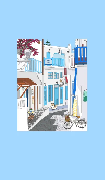[LINE着せ替え] ギリシャの通り 3 - 猫と美しい青い家の画像1