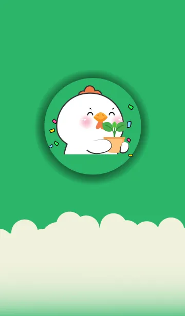 [LINE着せ替え] White Chicken Love Green Color (JP)の画像1