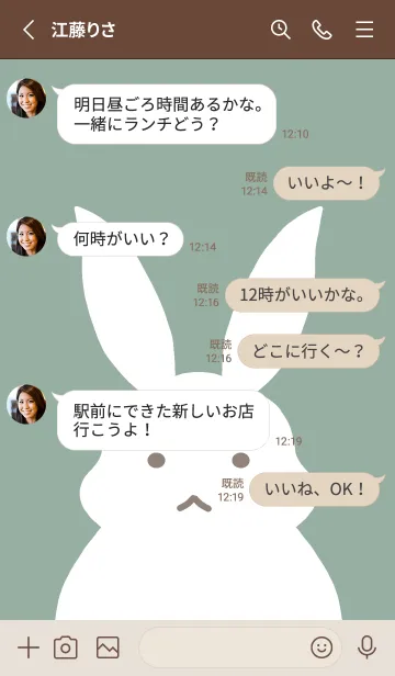 [LINE着せ替え] シンプルバニーの着せかえ/くすみグリーンの画像3