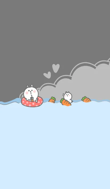 [LINE着せ替え] Cute Rabbit Swimming Fun J-Grey (Red3)の画像1