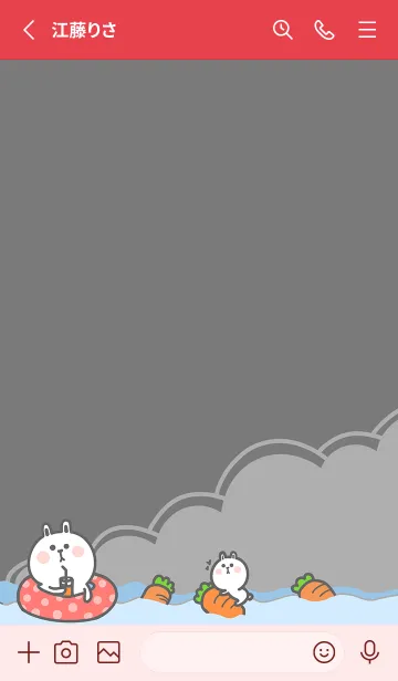 [LINE着せ替え] Cute Rabbit Swimming Fun J-Grey (Red3)の画像2