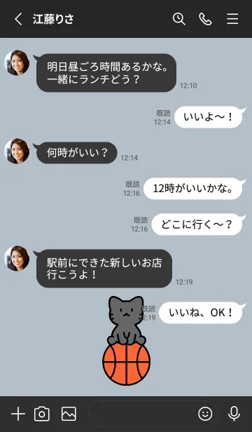 [LINE着せ替え] 黒猫とバスケ ベージュブルーの画像3