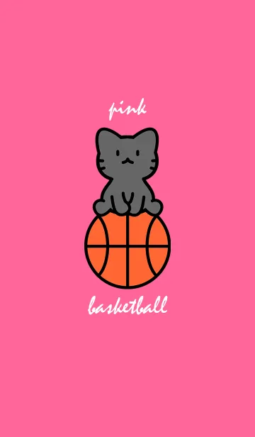 [LINE着せ替え] お座り黒猫とバスケットボール ピンクの画像1