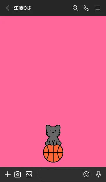 [LINE着せ替え] お座り黒猫とバスケットボール ピンクの画像2