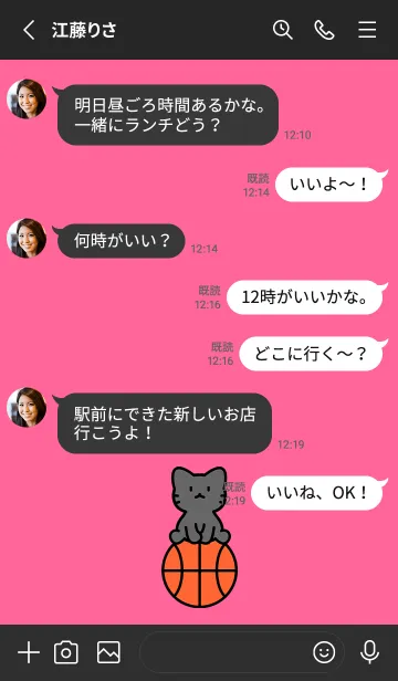 [LINE着せ替え] お座り黒猫とバスケットボール ピンクの画像3