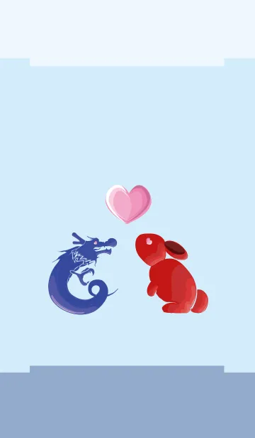 [LINE着せ替え] ekst blue（ドラゴン）love red（ウサギ）の画像1