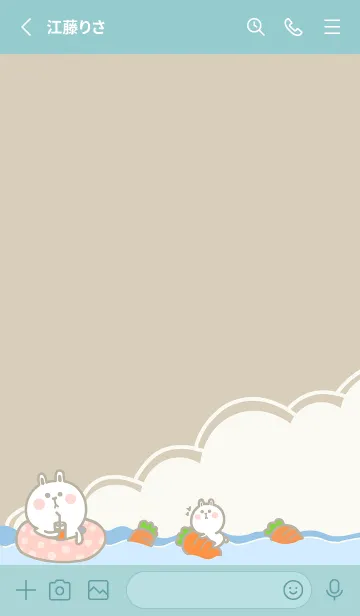 [LINE着せ替え] Rabbit Swimming Fun J-Grey Orange(Gr7)の画像2