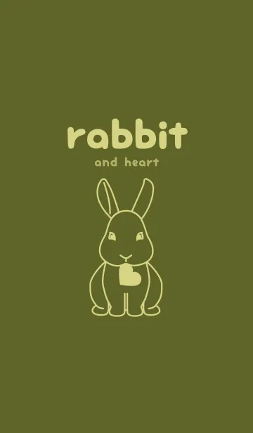 [LINE着せ替え] ウサギとハート (オリーブグリーン)の画像1
