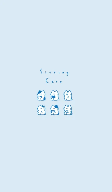 [LINE着せ替え] おすわり猫。水色と青の画像1