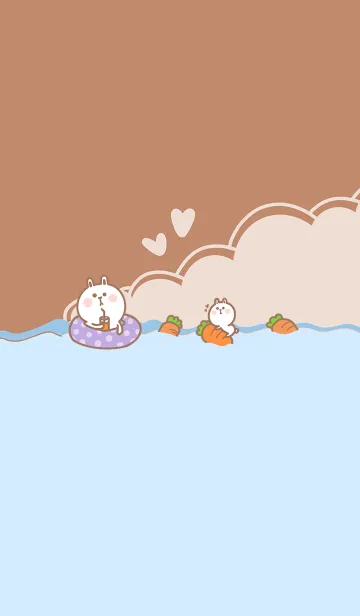 [LINE着せ替え] Cute Rabbit Swimming Fun J-Orange (Be1)の画像1