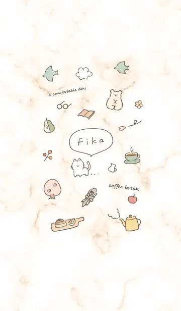 [LINE着せ替え] 「Fika」桜と大理石✿オレンジ14_1の画像1