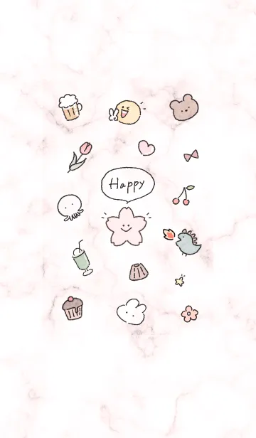 [LINE着せ替え] 「Happy」桜と大理石✿レッド15_1の画像1