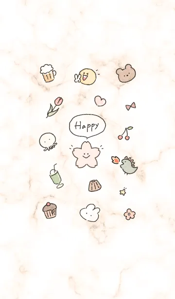 [LINE着せ替え] 「Happy」桜と大理石✿オレンジ13_1の画像1