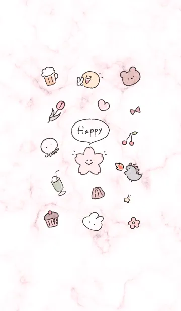 [LINE着せ替え] 「Happy」桜と大理石✿ピンク12_1の画像1