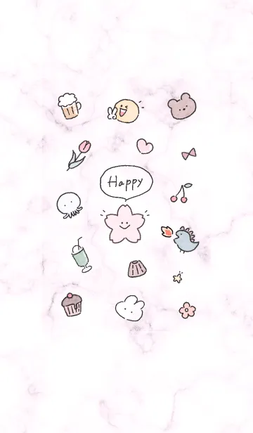 [LINE着せ替え] 「Happy」桜と大理石✿ピンクパープル11_1の画像1