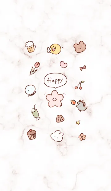 [LINE着せ替え] 「Happy」桜と大理石✿ピンクブラウン09_1の画像1