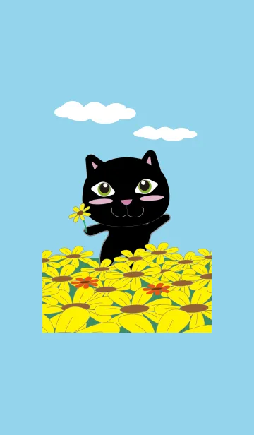 [LINE着せ替え] お花畑の黒猫の画像1