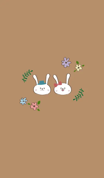 [LINE着せ替え] かわいいウサギのカップル˙ミルクティー色の画像1