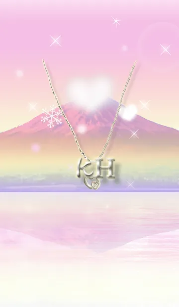 [LINE着せ替え] イニシャル27 K&H （ハートの雲と富士山）の画像1