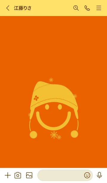 [LINE着せ替え] スマイル＆ニット帽 朱色の画像2