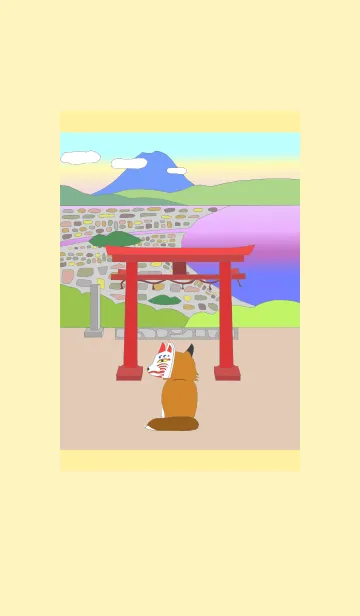 [LINE着せ替え] 赤い鳥居シリーズ 1-狐.少女.富士山の画像1