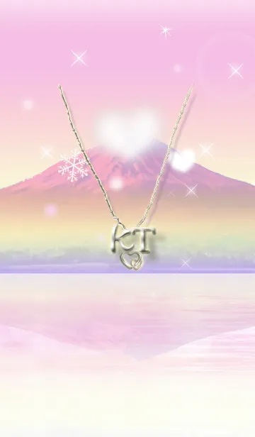 [LINE着せ替え] イニシャル27 K&T （ハートの雲と富士山）の画像1