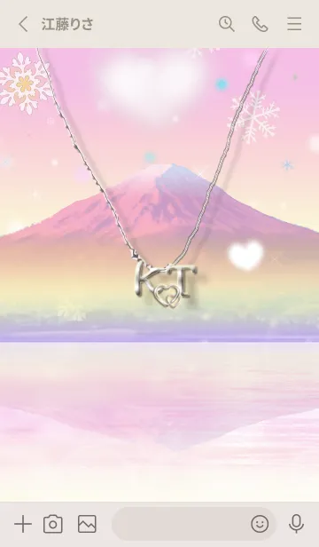 [LINE着せ替え] イニシャル27 K&T （ハートの雲と富士山）の画像2