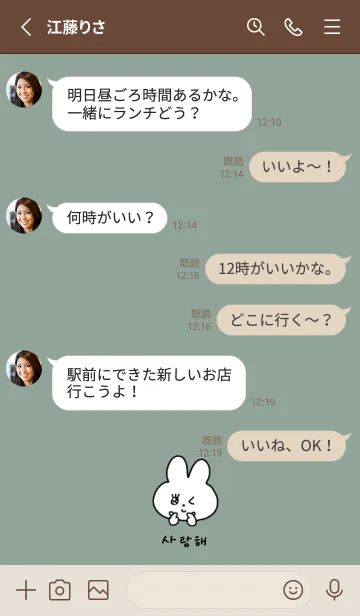 [LINE着せ替え] サランへ♡うさちゃん(くすみ緑)の画像3