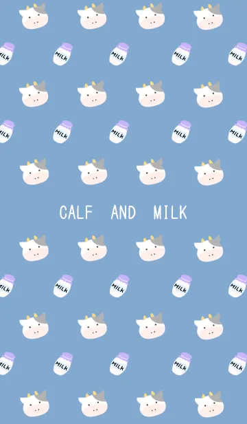 [LINE着せ替え] 仔牛ちゃんとミルク/くすみブルーの画像1