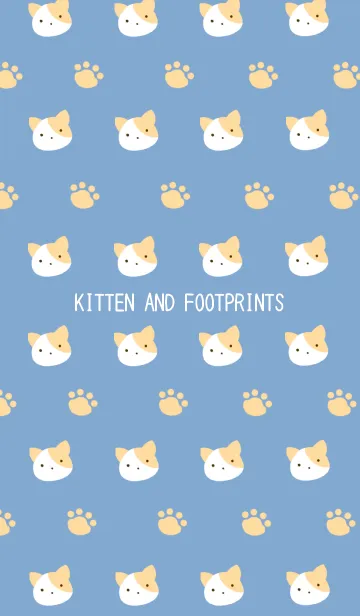 [LINE着せ替え] 子猫ちゃんと足跡の着せかえ/くすみブルーの画像1