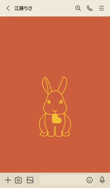 [LINE着せ替え] ウサギとハート 樺色の画像2