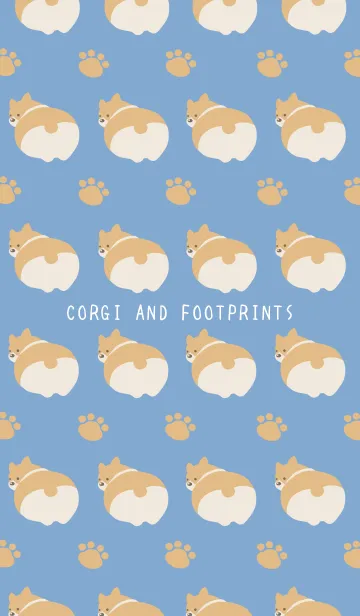 [LINE着せ替え] コーギーと足跡の着せかえ/くすみブルーの画像1