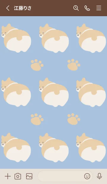 [LINE着せ替え] コーギーと足跡の着せかえ/くすみブルーの画像2