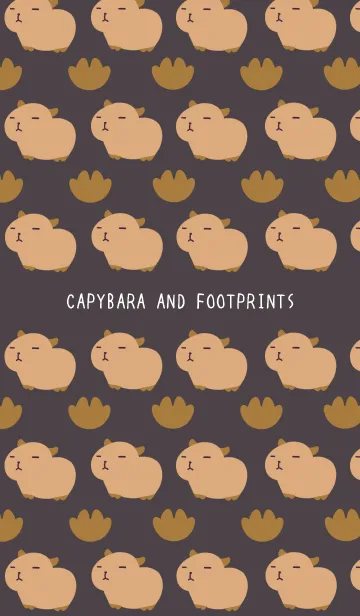 [LINE着せ替え] カピバラと足跡/チャコールグレーの画像1