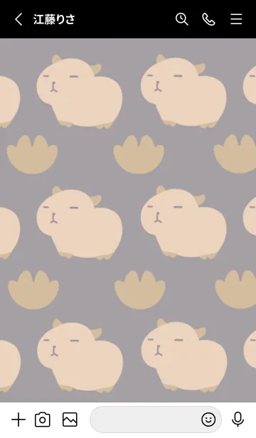 [LINE着せ替え] カピバラと足跡/チャコールグレーの画像2