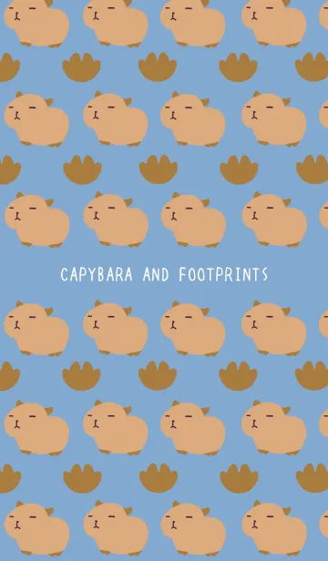 [LINE着せ替え] カピバラと足跡/くすみブルーの画像1