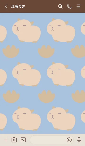 [LINE着せ替え] カピバラと足跡/くすみブルーの画像2