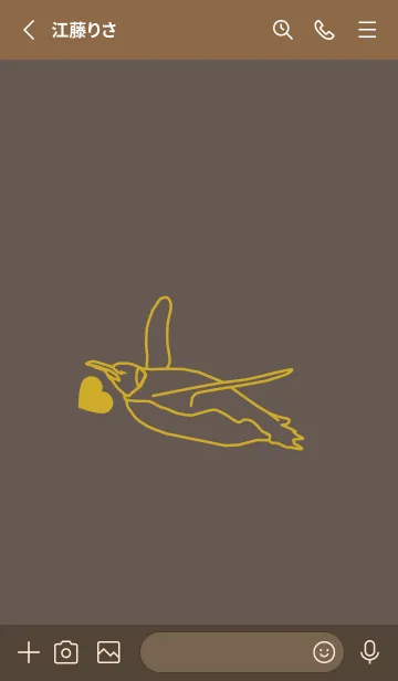 [LINE着せ替え] ペンギンとハート 栗色の画像2