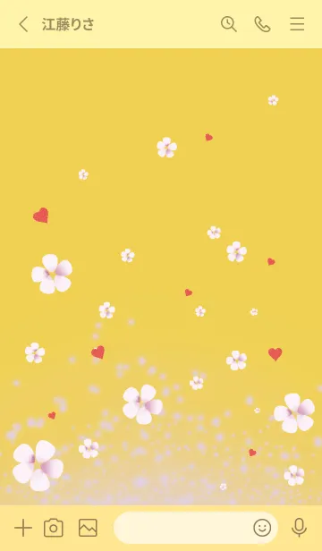 [LINE着せ替え] 黄色 : 春の恋愛運上昇 桜とハートの画像2