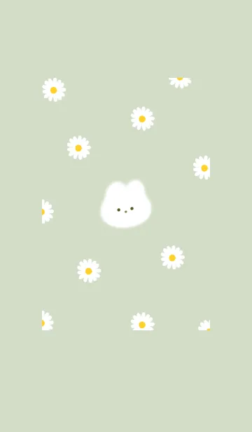 [LINE着せ替え] ウサギとデイジー✿グリーン07_1の画像1