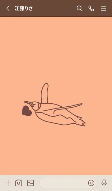 [LINE着せ替え] ペンギンとハート ペールアプリコットの画像2