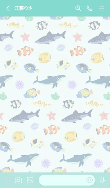 [LINE着せ替え] およげ！海の生き物たち(緑/グリーン)の画像2