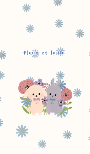 [LINE着せ替え] 花とうさぎ【Blue】fleur et lapin bleuの画像1