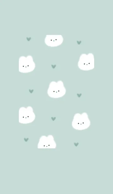 [LINE着せ替え] ふわ兎とハート♥ブルーグリーン06_1の画像1