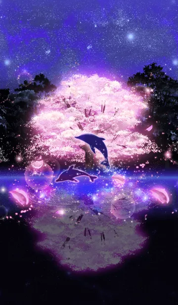 [LINE着せ替え] 願いが叶う✨桜とイルカの画像1