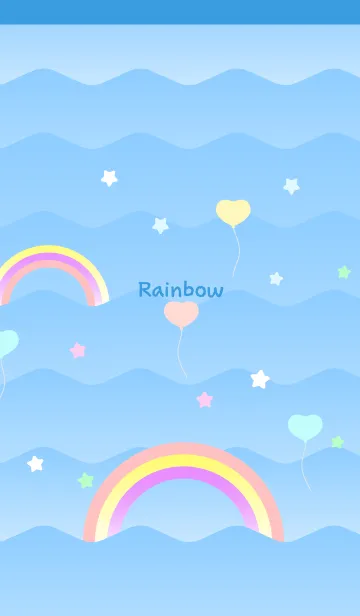 [LINE着せ替え] ハートの風船と虹の着せかえ 水色2の画像1