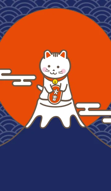 [LINE着せ替え] 大吉！富士山の上の招き猫cute／紺×赤の画像1
