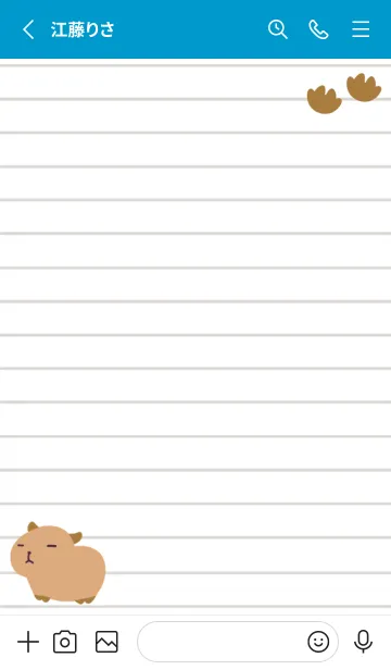 [LINE着せ替え] カピバラと足跡のノート/水色/イエローの画像2