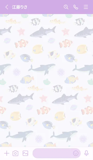 [LINE着せ替え] およげ！海の生き物たち(薄紫/ラベンダー)の画像2