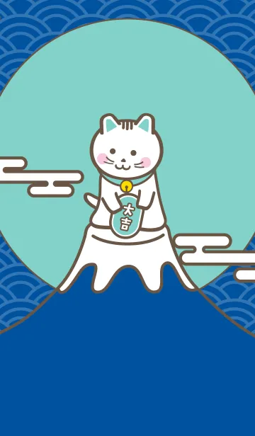 [LINE着せ替え] 大吉！富士山の上の招き猫cute／青×ミントの画像1